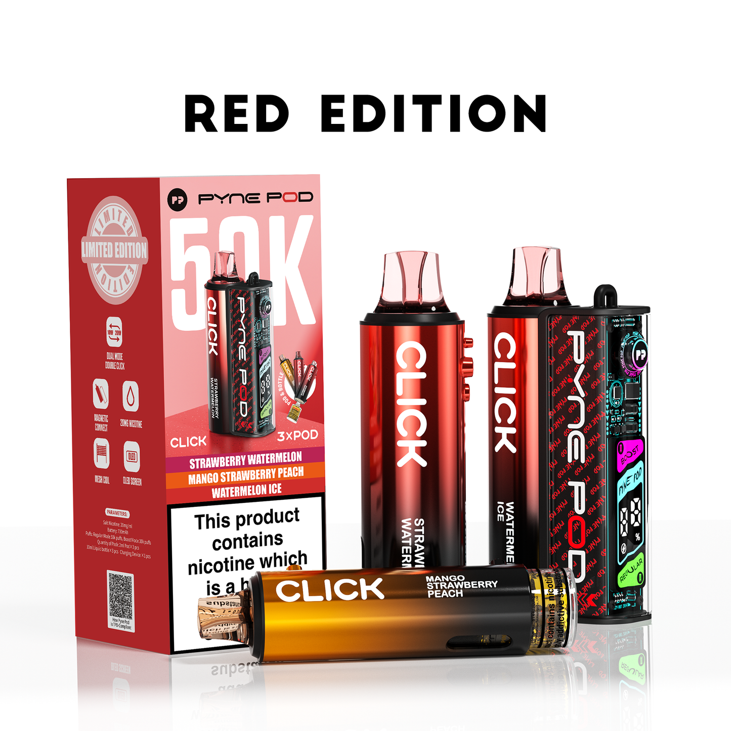 Pyne Pod Click 50K - Replacement Pod Device - Red Edition
