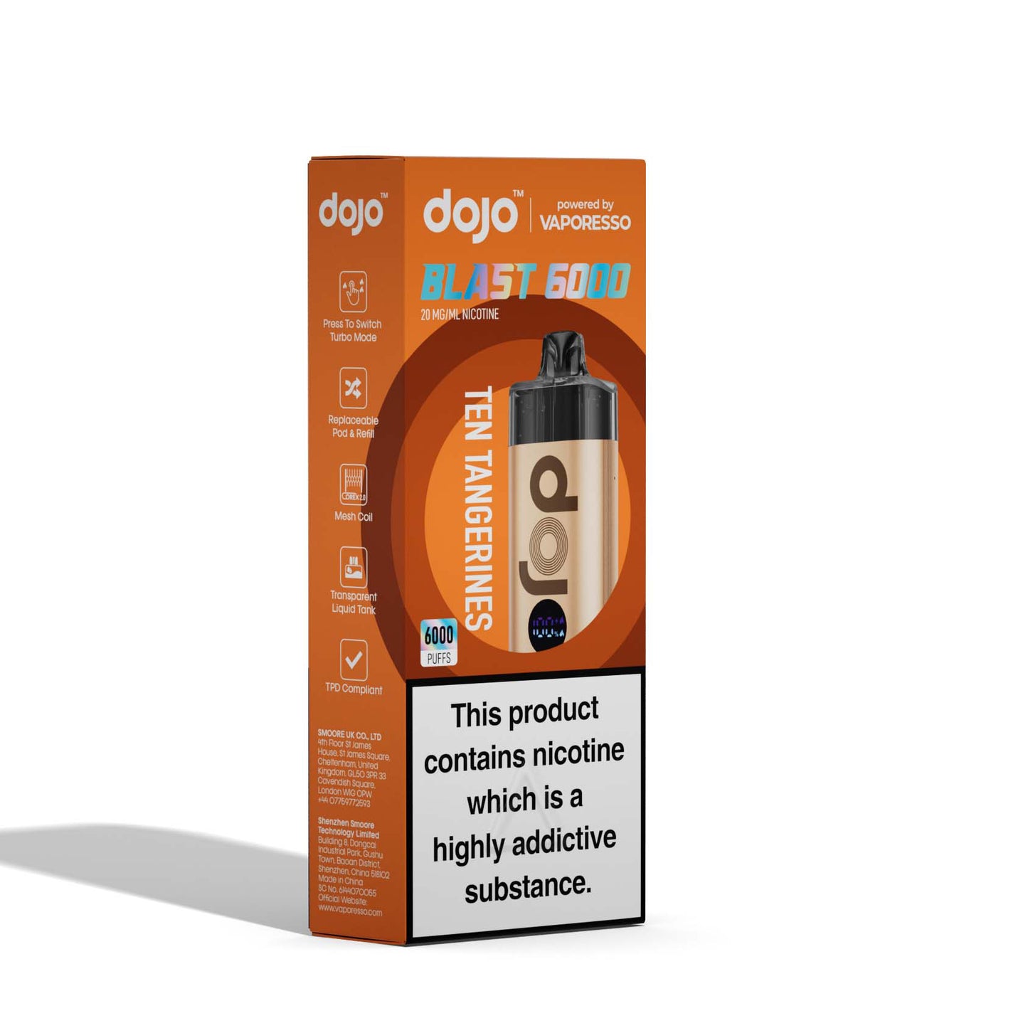 Vaporesso DOJO Blast 6000 - Rechargeable Disposable Pod Device - Ten Tangerines