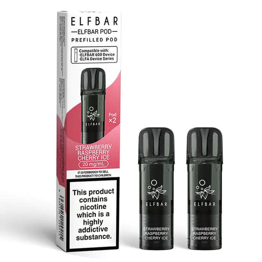 Elf Bar 600 - Prefilled Pods - Strawberry Raspberry Cherry Ice x 2 (Pack)